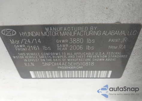 2014 Hyundai Elantra Se z USA, uszkodzony, nr VIN 5NPDH4AE5EH510818